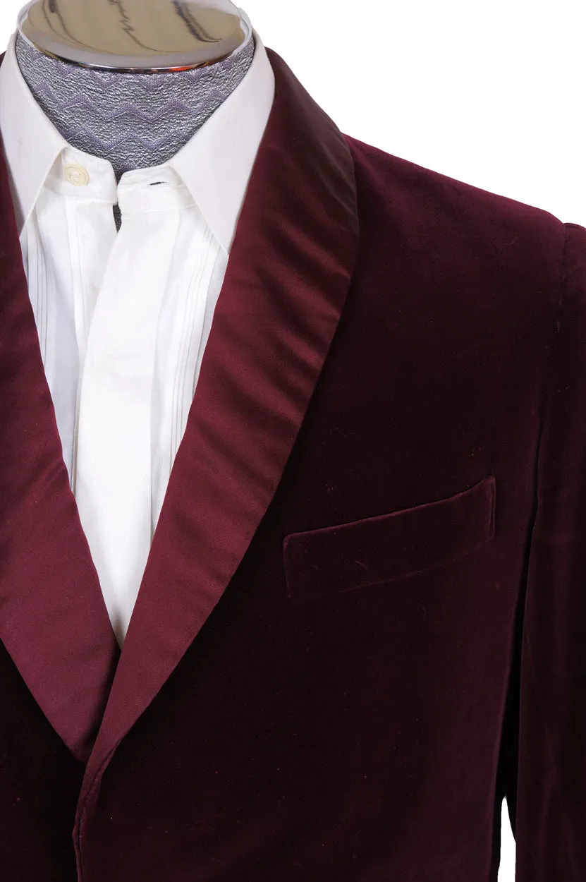 Vintage 70s Maroon Velvet Smoking Jacket by Bespoke Tailor Savile Row