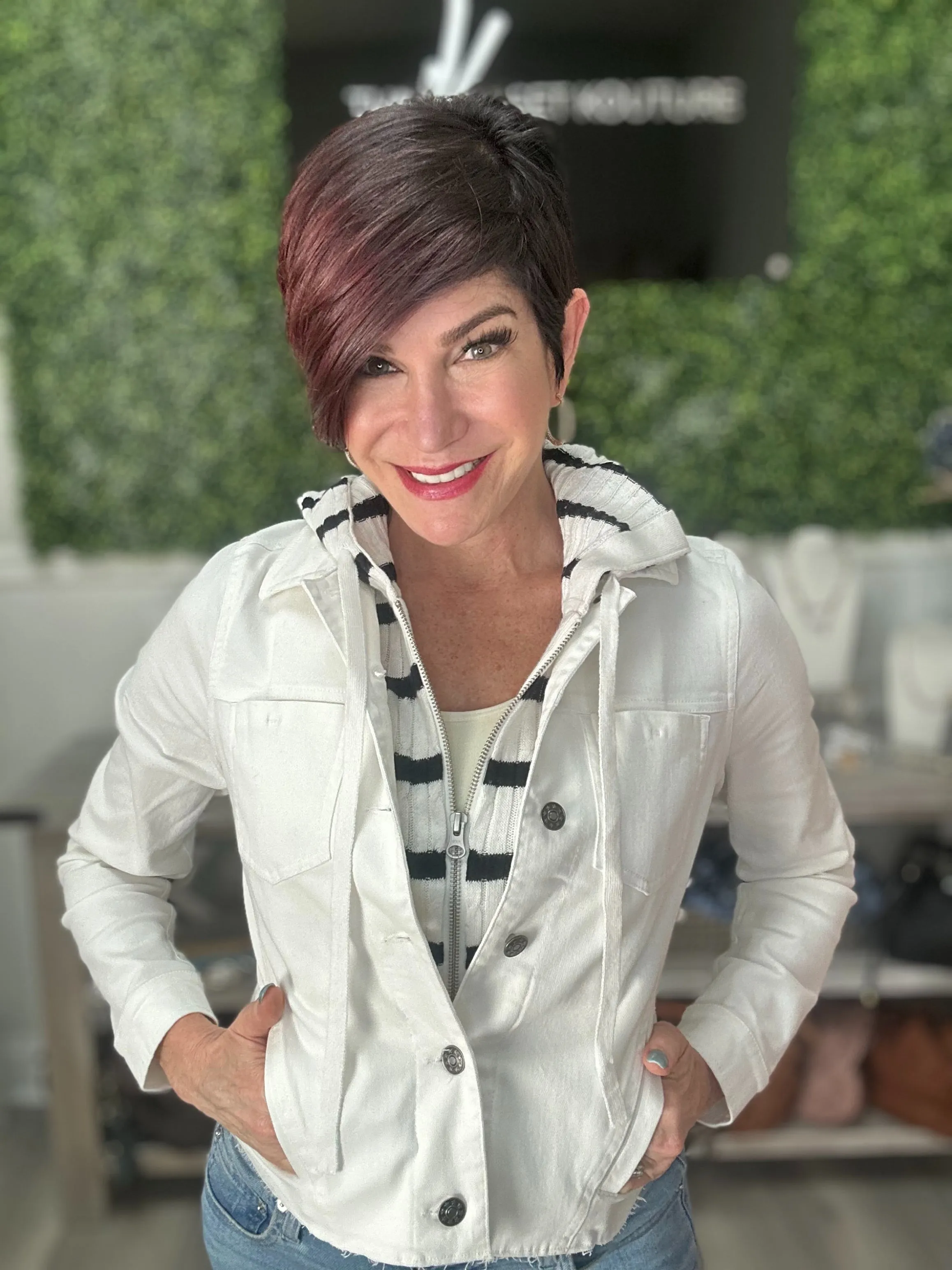 White Jean Jacket With Striped Dickey
