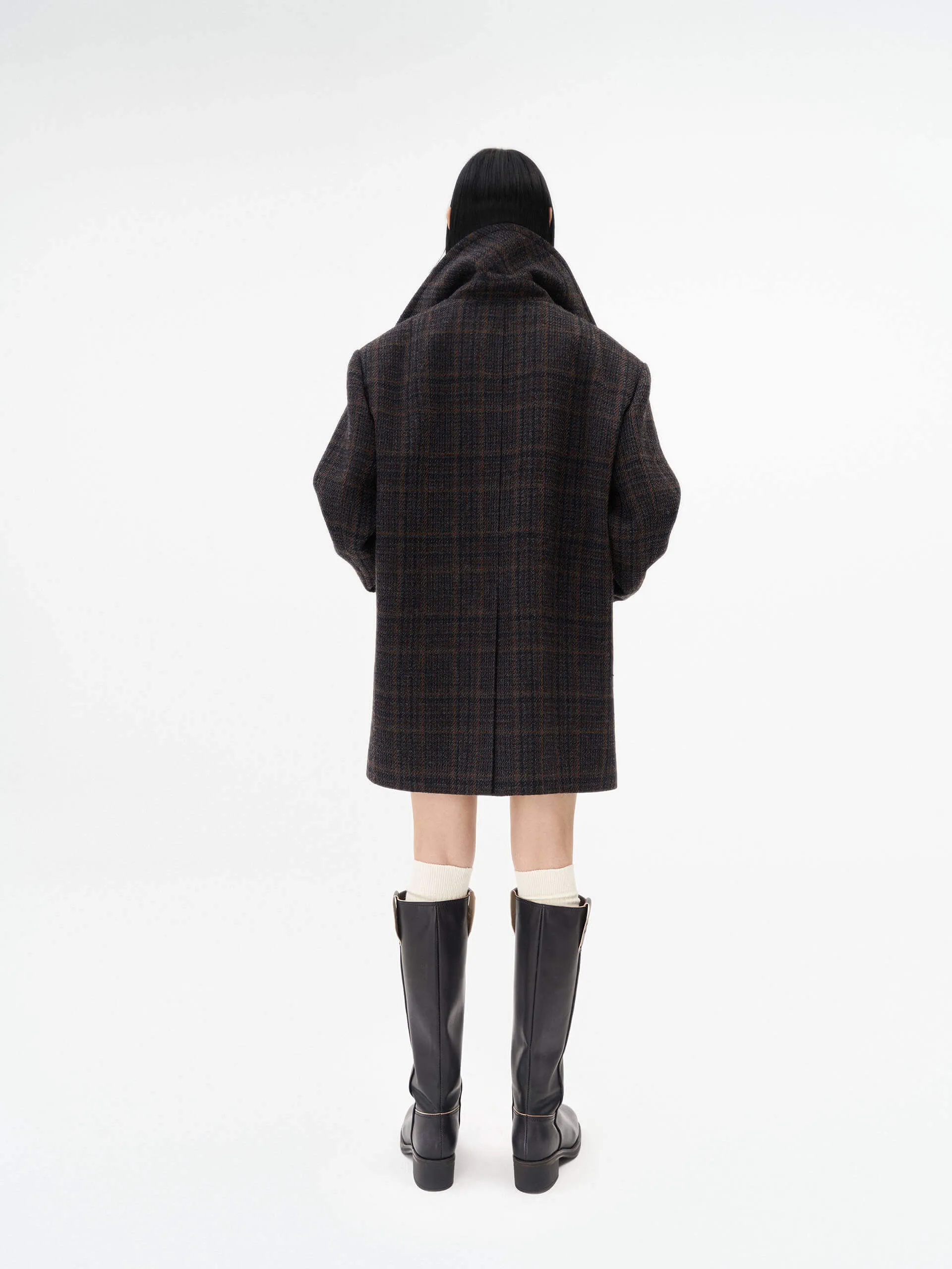Wide Collar Checked Coat
