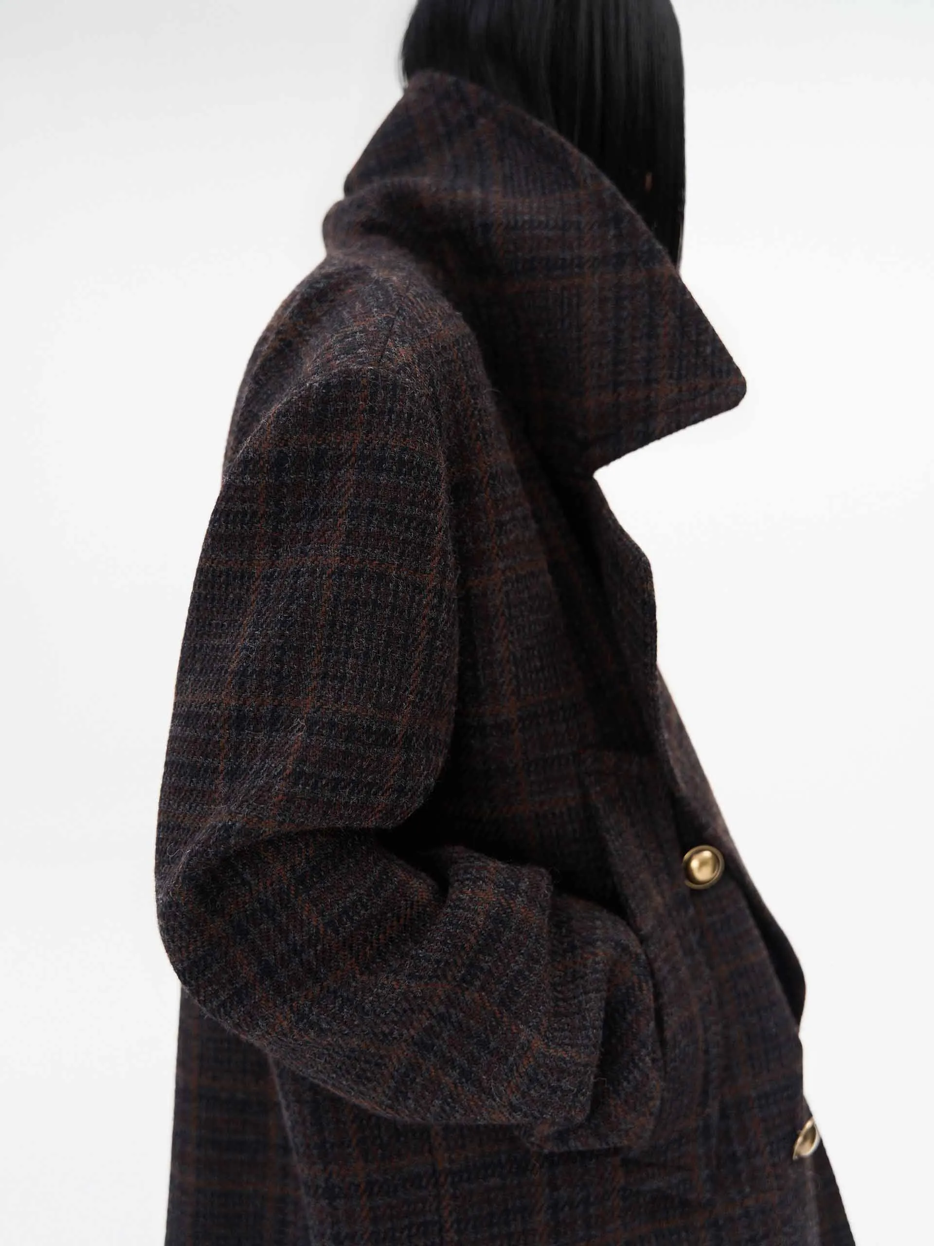 Wide Collar Checked Coat