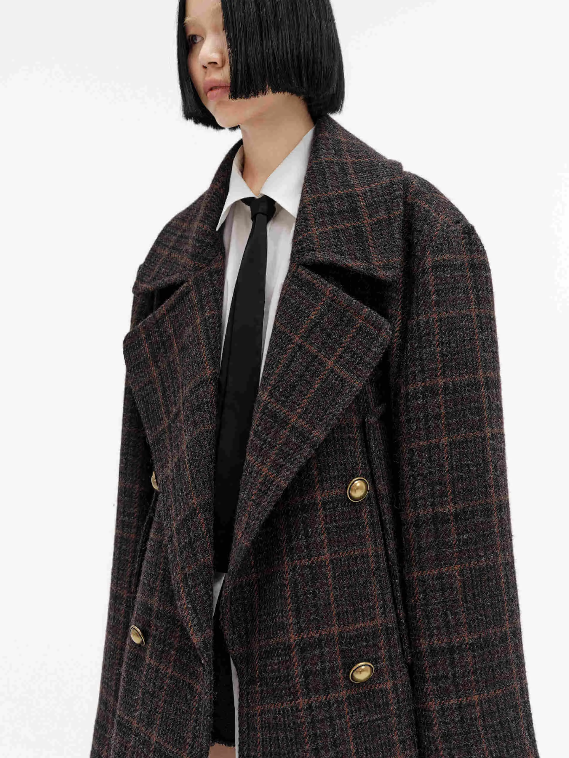 Wide Collar Checked Coat