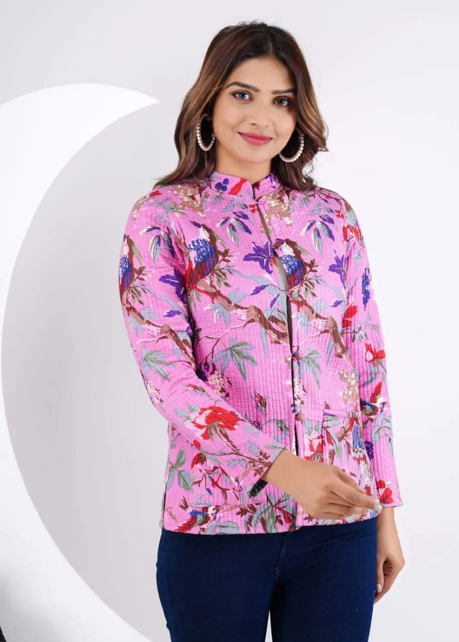 Women's Cotton Quilted Reversible Floral Jacket – Stylish & Comfortable